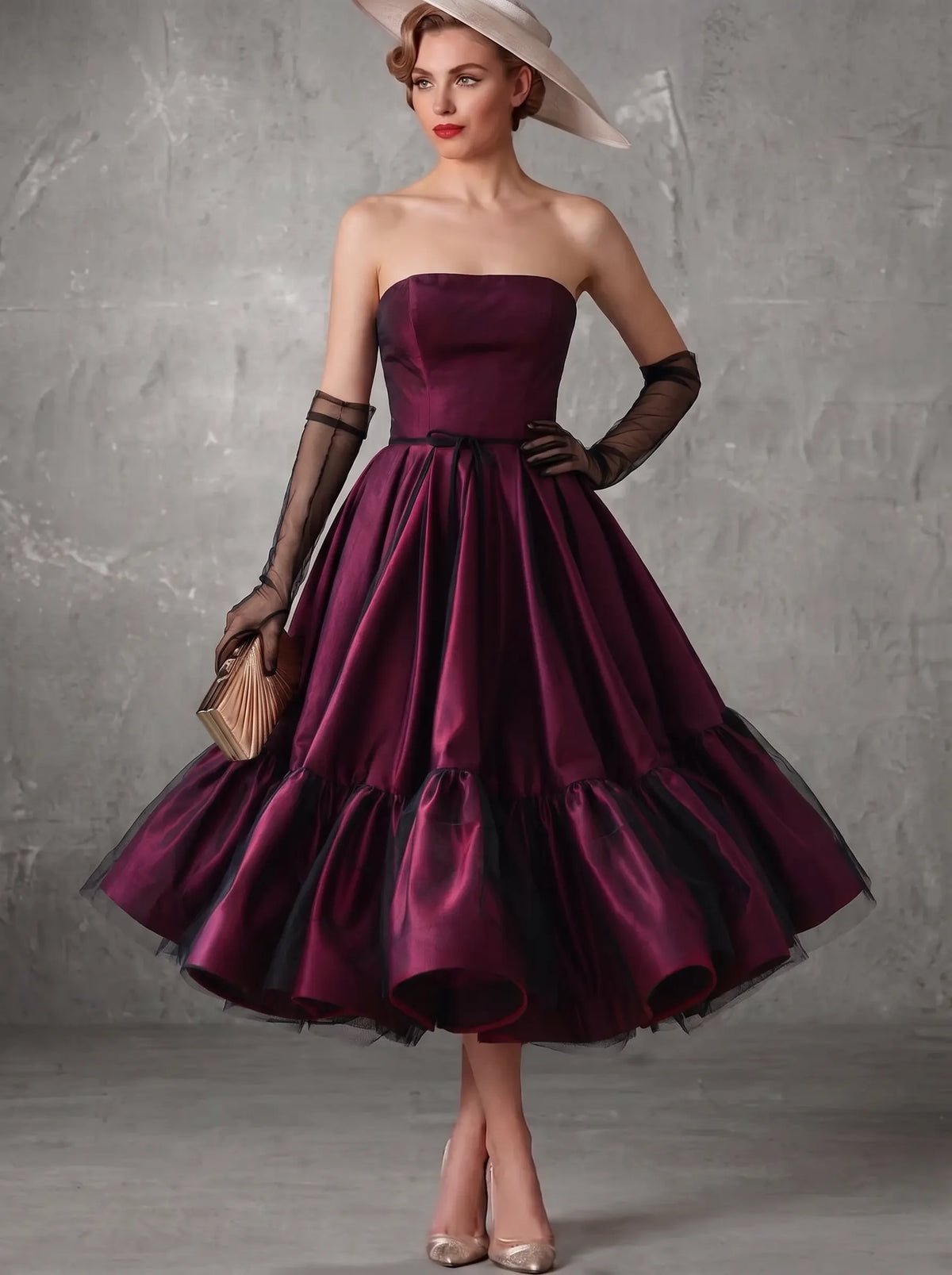 A Line Cocktail Dress Satin Vintage Dress Formal Wedding Blue Ball Gown Strapless Halloween Dress