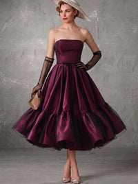 A Line Cocktail Dress Satin Vintage Dress Formal Wedding Blue Ball Gown Strapless Halloween Dress
