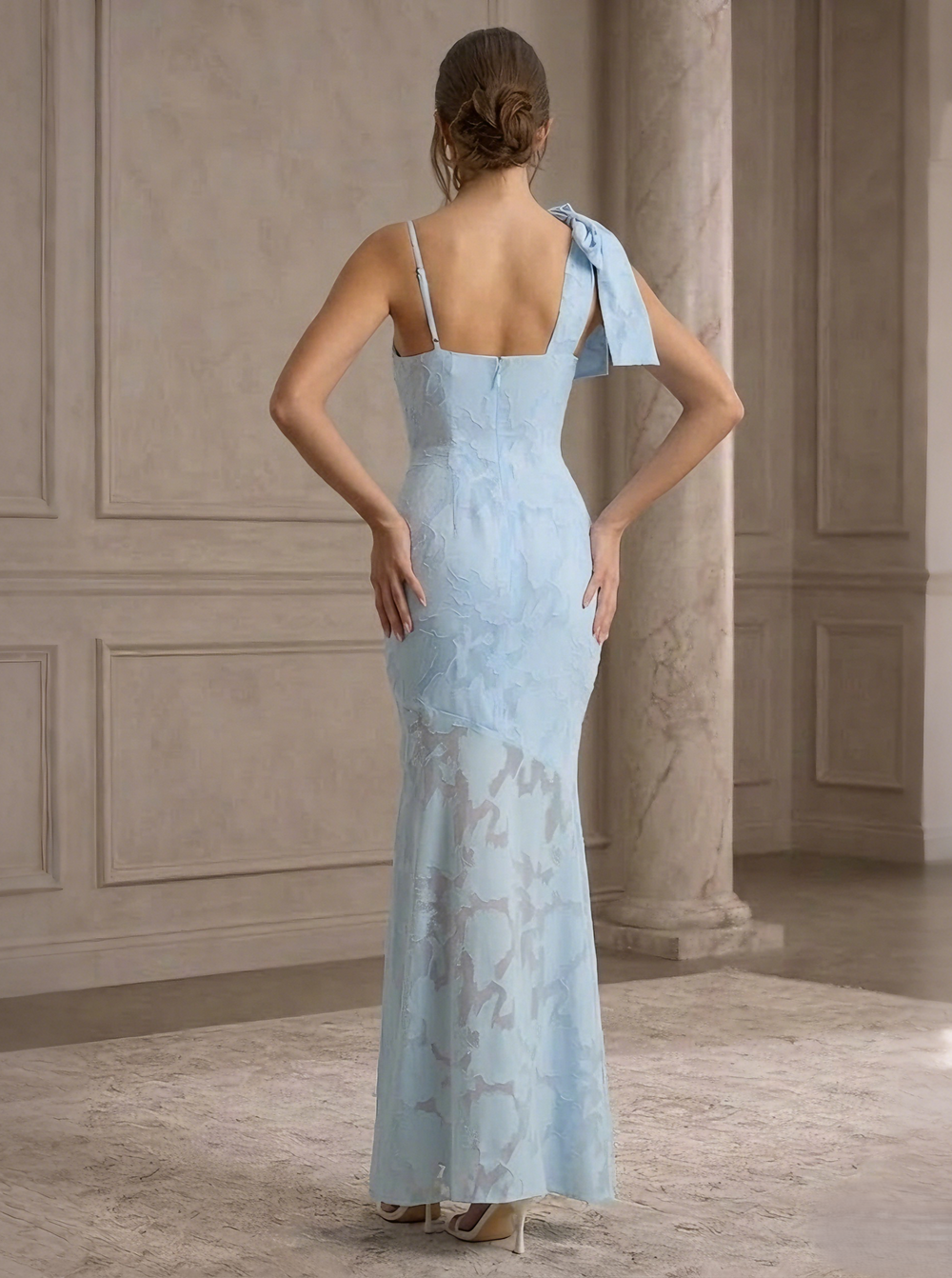 Sheath/Column Simple Wedding Guest Dress Floral Burnout Dress Ruched Dress Floor-Length Elegant Dress