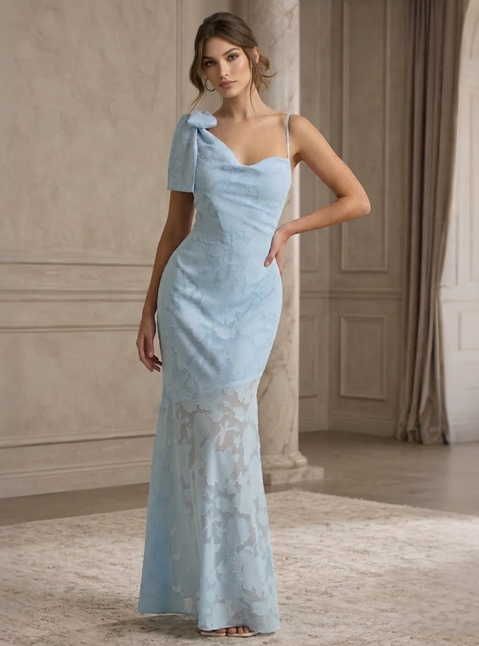 Sheath/Column Simple Wedding Guest Dress Floral Burnout Dress Ruched Dress Floor-Length Elegant Dress