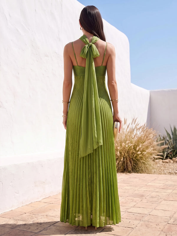 A-Line/Princess Evening Dresses Chiffon Spaghetti Straps Sleeveless Floor-Length Pleated 3D Flower Formal Dresses With Scarf