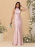 Sheath/Column Bridemaid Dresses Satin Backless Sleeveless Floor-Length Dresses With Bow