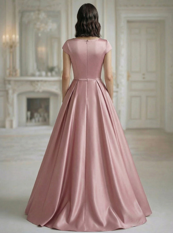 A-Line/Princess Elegant Evening Dresses Asymmetrical Pocket Satin One Shoulder Floor-Length With Pocket