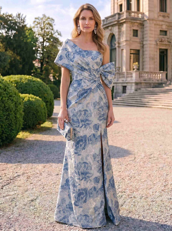 Sheath Mother Of The Bride Dress Elegant Formal Gown Wedding Guest Floor Length Sleeveless Jacquard Dresses With Slit