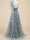 A-Line/Princess Green Floral Prom Dresses Tulle One Shoulder Long Formal Dresses with Floral Emboridary