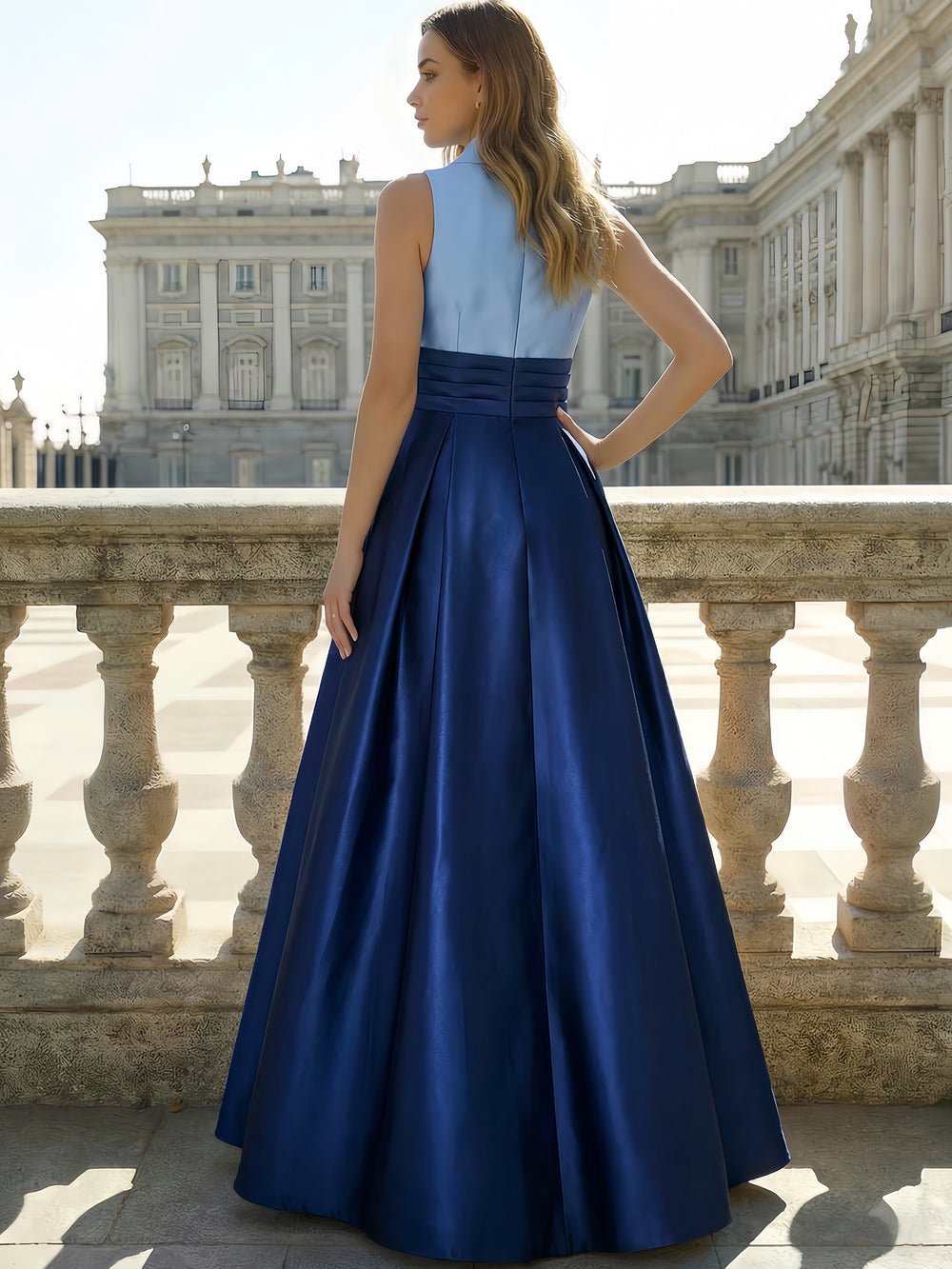 A-Line Evening Gown Elegant Dress Floor Length Sleeveless V Neck with Pocket