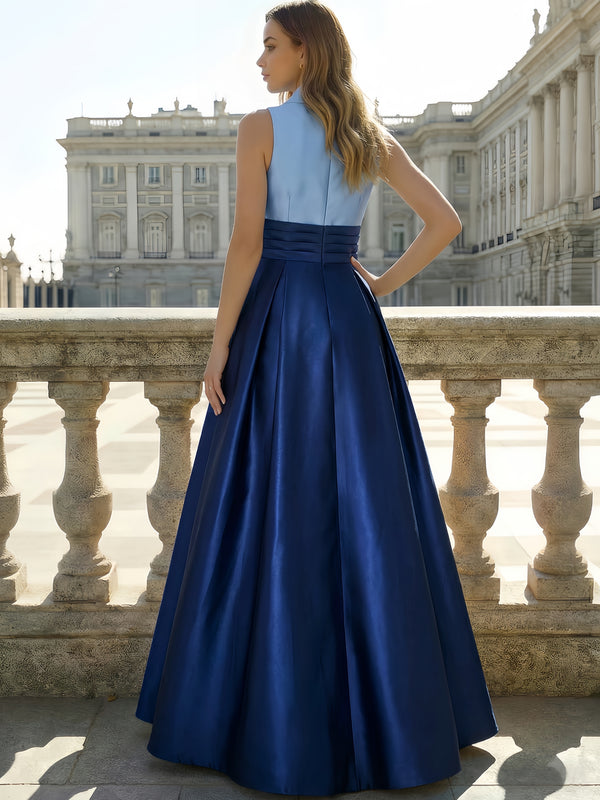 A-Line Evening Gown Elegant Dress Floor Length Sleeveless V Neck with Pocket