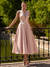A-Line/Princesses Elegant Cocktail Dress Satin Dress Tea-Length Sleeveless Deep V Neck Cocktail Formal Dress