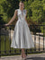 A-Line/Princesses Elegant Cocktail Dress Satin Dress Tea-Length Sleeveless Deep V Neck Cocktail Formal Dress