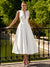 A-Line/Princesses Elegant Cocktail Dress Satin Dress Tea-Length Sleeveless Deep V Neck Cocktail Formal Dress