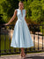 A-Line/Princesses Elegant Cocktail Dress Satin Dress Tea-Length Sleeveless Deep V Neck Cocktail Formal Dress