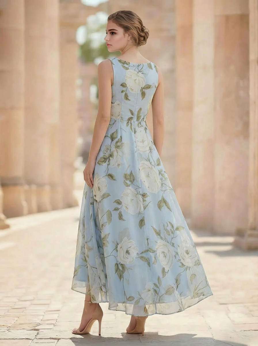 A-Line/Princesses Elegant Cocktail Floral Formal Dress Ankle Length Sleeveless Scoop Neck with Corset