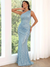 Trumpet/Mermaid Blue Sequins Prom Dress One Shoulder Ruched Floor-Length Sparkle Dress Formal Party