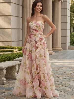 A-Line/Princess Prom Floor Length Sleeveless Sweetheart Elegant Evening Dresses with Floral Corset