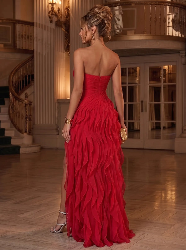 Sheath/Column Evening Dresses Ruffles Sweetheart Floor-Length Chiffon Dresses Wedding Guest Dress With Pleats
