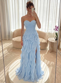Sheath/Column Evening Dresses Ruffles Sweetheart Floor-Length Chiffon Dresses Wedding Guest Dress With Pleats