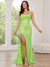 Trumpet/Mermaid Green Sequins Prom Dress Spaghetti Straps High Split Floor-Length Sparkle Dress Formal Party Ruched