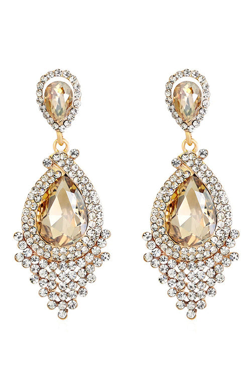Formal Alloy Rhinestone Tear Drop Shaped Champagne Earrings