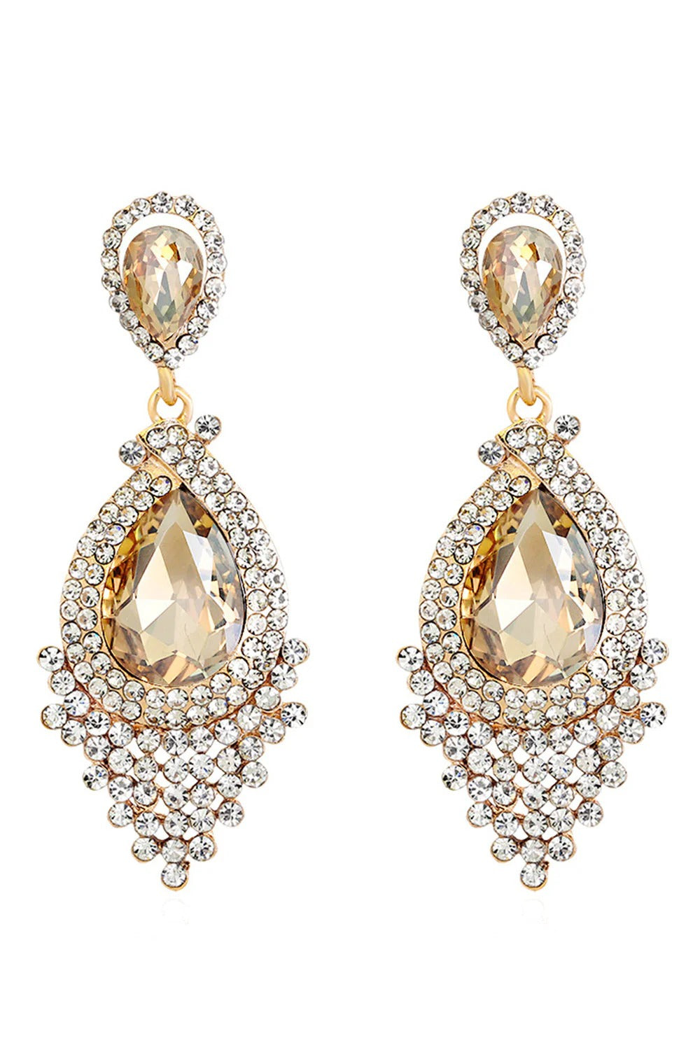 Formal Alloy Rhinestone Tear Drop Shaped Champagne Earrings