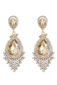Formal Alloy Rhinestone Tear Drop Shaped Champagne Earrings