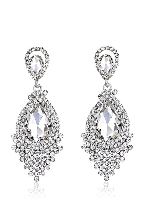 Formal Alloy Rhinestone Tear Drop Shaped Champagne Earrings