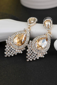 Formal Alloy Rhinestone Tear Drop Shaped Champagne Earrings