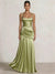 A Line/Princesses Evening Dresses Ruched Satin Spaghetti Straps Floor-Length Formal Dress Wedding Guest