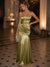 A Line/Princesses Evening Dresses Ruched Satin Spaghetti Straps Floor-Length Formal Dress Wedding Guest
