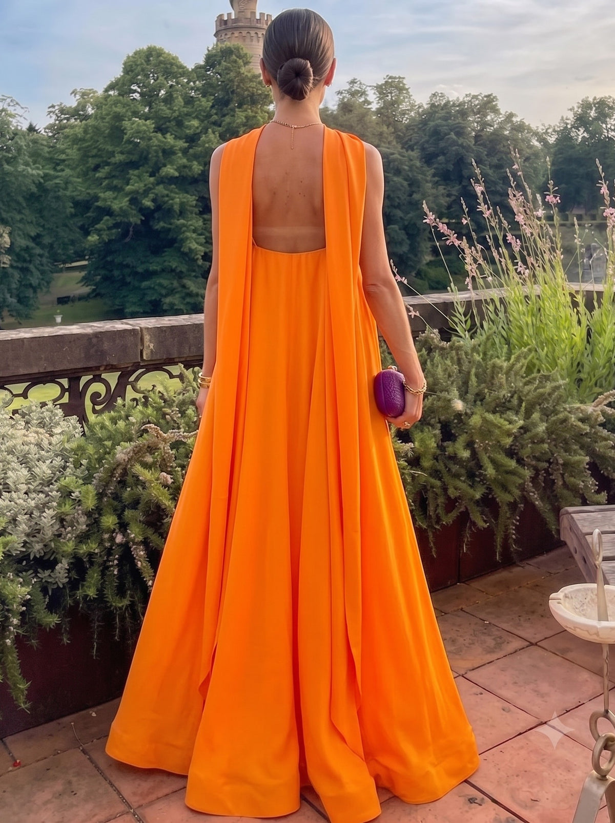 Nafori Orange A Line/Princesses Formal Dresses Orange Halter Neck Chiffon Strapless Floor-Length Wedding Guest Tent Dress With Scarf 2026