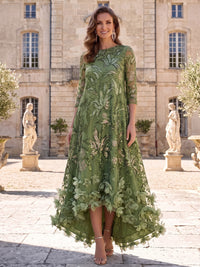A-Line/Princess Evening Dresses Formal Dresses Sequined Embroidery 3D Floral Appliques Bateau Neck Long Sleeves Asymmetrical Tent Dresses Zipper