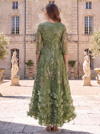 A-Line/Princess Evening Dresses Formal Dresses Sequined Embroidery 3D Floral Appliques Bateau Neck Long Sleeves Asymmetrical Tent Dresses Zipper
