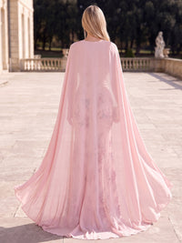 Mermaid Evening Dresses Floral Sequins Strapless Sleeveless Floor-Length Sparkle With Cape