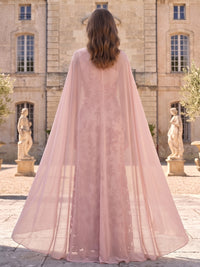 Sheath/Column Evening Dresses Elegant Floral Embroidery Floor-Length Sleeveless One-Shoulder With Cape