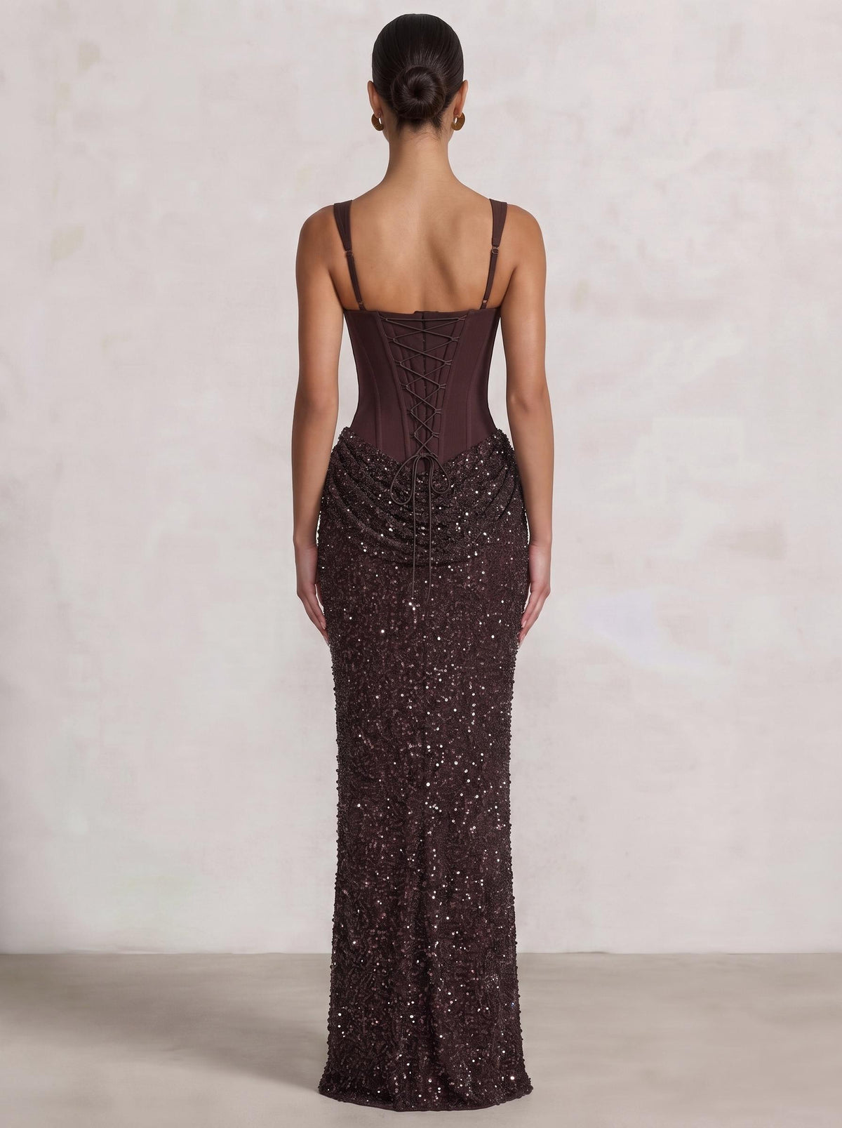 Sheath/Column Evening Dresses Square Neck Sleeveless Spaghetti Strap Floor-Length Sequins Lace-Up Formal Wedding Guest Dresses