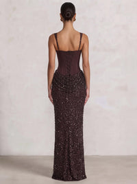 Sheath/Column Evening Dresses Square Neck Sleeveless Spaghetti Strap Floor-Length Sequins Lace-Up Formal Wedding Guest Dresses