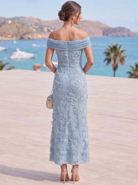 Sheath Cocktail Dress Elegant Floral Lace Dress Off The Shoulder Elegant Tea Length Wedding Guest Dress