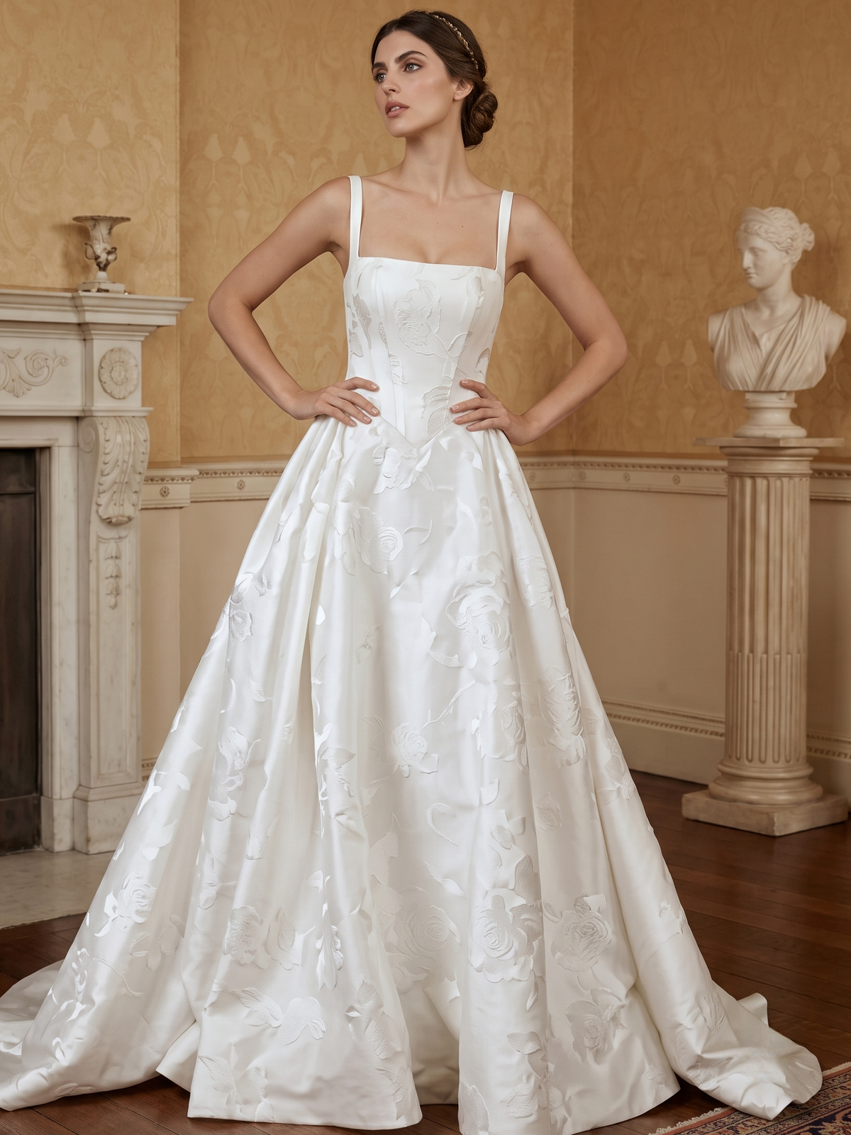 Nafori Ivory A-Line Wedding Dress Floral Jacquard Luxury Sleeveless Spaghetti Straps Floor-length Dress 2026