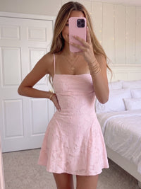 Sheath/Column Homecoming Dress Pink Lace Square Neck Spaghetti Strap Sheath Mini Party Summer Dress With Back Lace Up