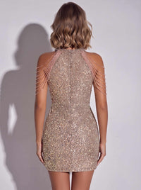 Sheath/Column Sequined Homecoming Dresses Halter Sleeveless Sexy Short With Beading