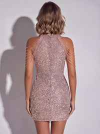 Sheath/Column Sequined Homecoming Dresses Halter Sleeveless Sexy Short With Beading