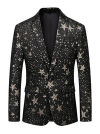 Men's Luxury Black Star Pattern Glitter Blazer Slim Fit Cotton Blend Single Breasted One Button Tuxedo Jacket