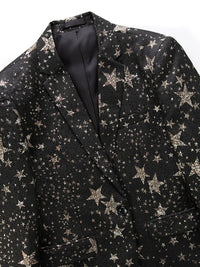 Men's Luxury Black Star Pattern Glitter Blazer Slim Fit Cotton Blend Single Breasted One Button Tuxedo Jacket