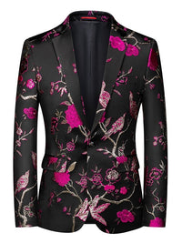 Men's Suit Jacket Black & Gold Embroidered Bird & Floral Tuxedo Slim-Fit Evening Blazer