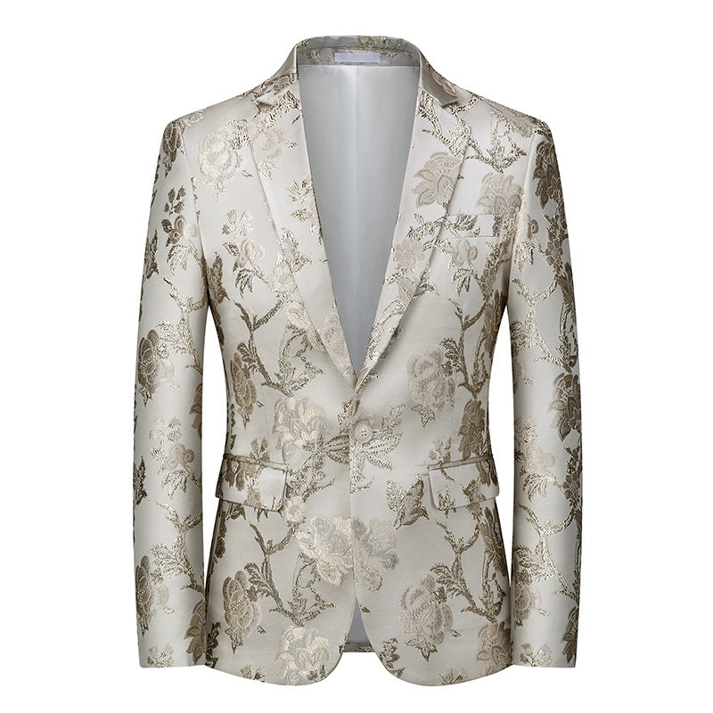 Men's Suit Jacket Black & Gold Embroidered Bird & Floral Tuxedo Slim-Fit Evening Blazer