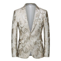 Men's Suit Jacket Black & Gold Embroidered Bird & Floral Tuxedo Slim-Fit Evening Blazer