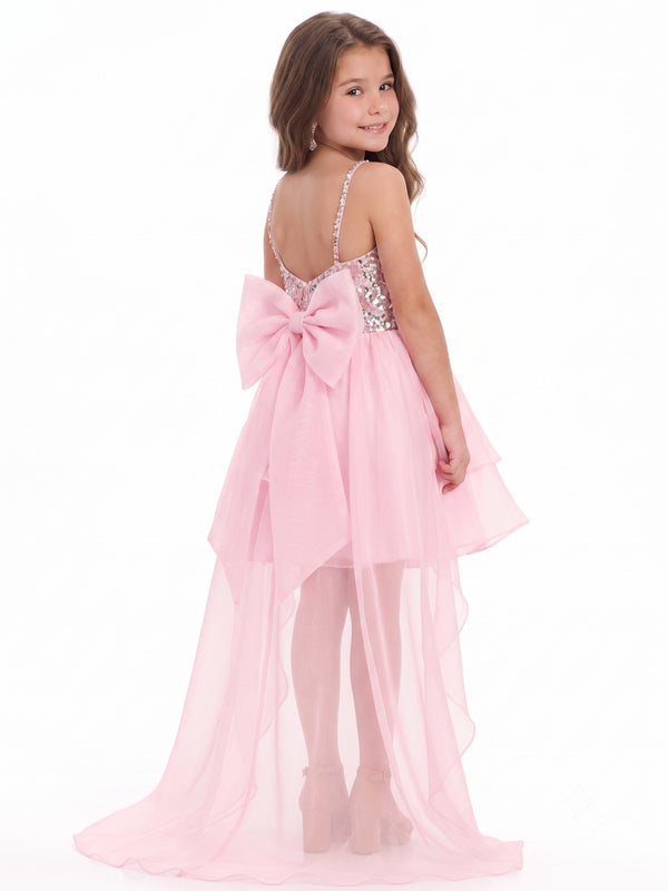 A-Line/Princess Flower Girl Dress Sparkly Sequined With Detachable Overskirt With Bow Dress