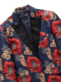 Men's Suit Jacket Red Floral Jacquard Tuxedo Jacket Slim Fit Evening Blazer with Contrast Lapel