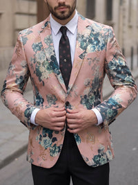 Men's Suit Jacket Blush Pink Floral Brocade Blazer Modern Slim Fit Garden Wedding & Prom Tuxedo Jacket