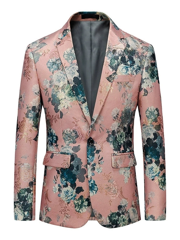 Men's Suit Jacket Blush Pink Floral Brocade Blazer Modern Slim Fit Garden Wedding & Prom Tuxedo Jacket
