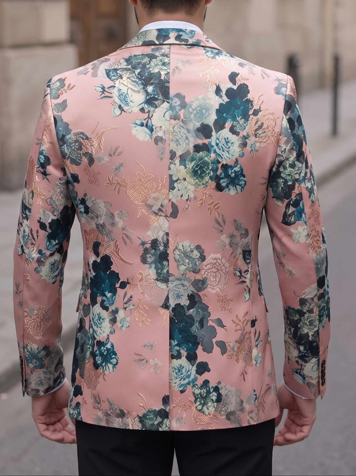Men's Suit Jacket Blush Pink Floral Brocade Blazer Modern Slim Fit Garden Wedding & Prom Tuxedo Jacket